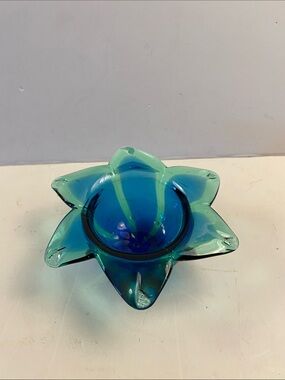 Teal and Blue Starburst Glass Decorative Bowl - Home Art